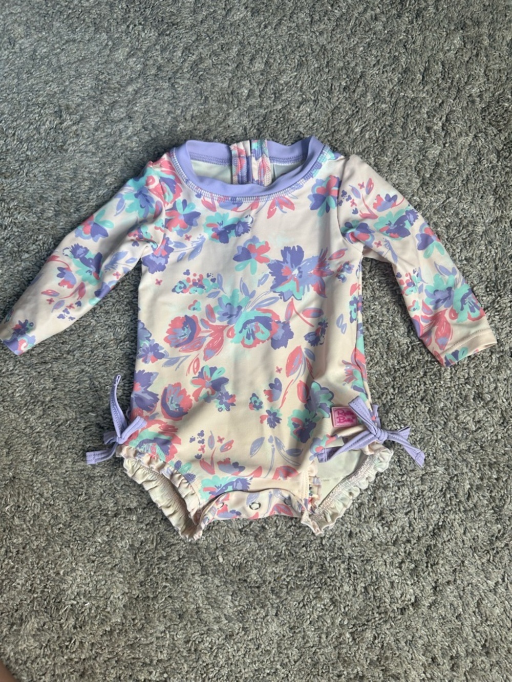 RuffleButts Princess Meadow Long Sleeved Rash Guard swimsuit 3-6 floral UPF 50 - Picture 4 of 9